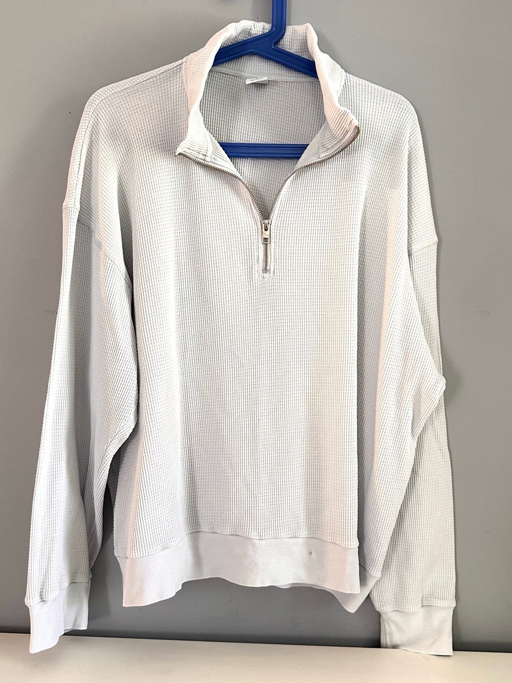 TNA - Women’s Waffle Quarter Zip, Long Sleeve, Off White Icy Blue/Grey, Size 1X